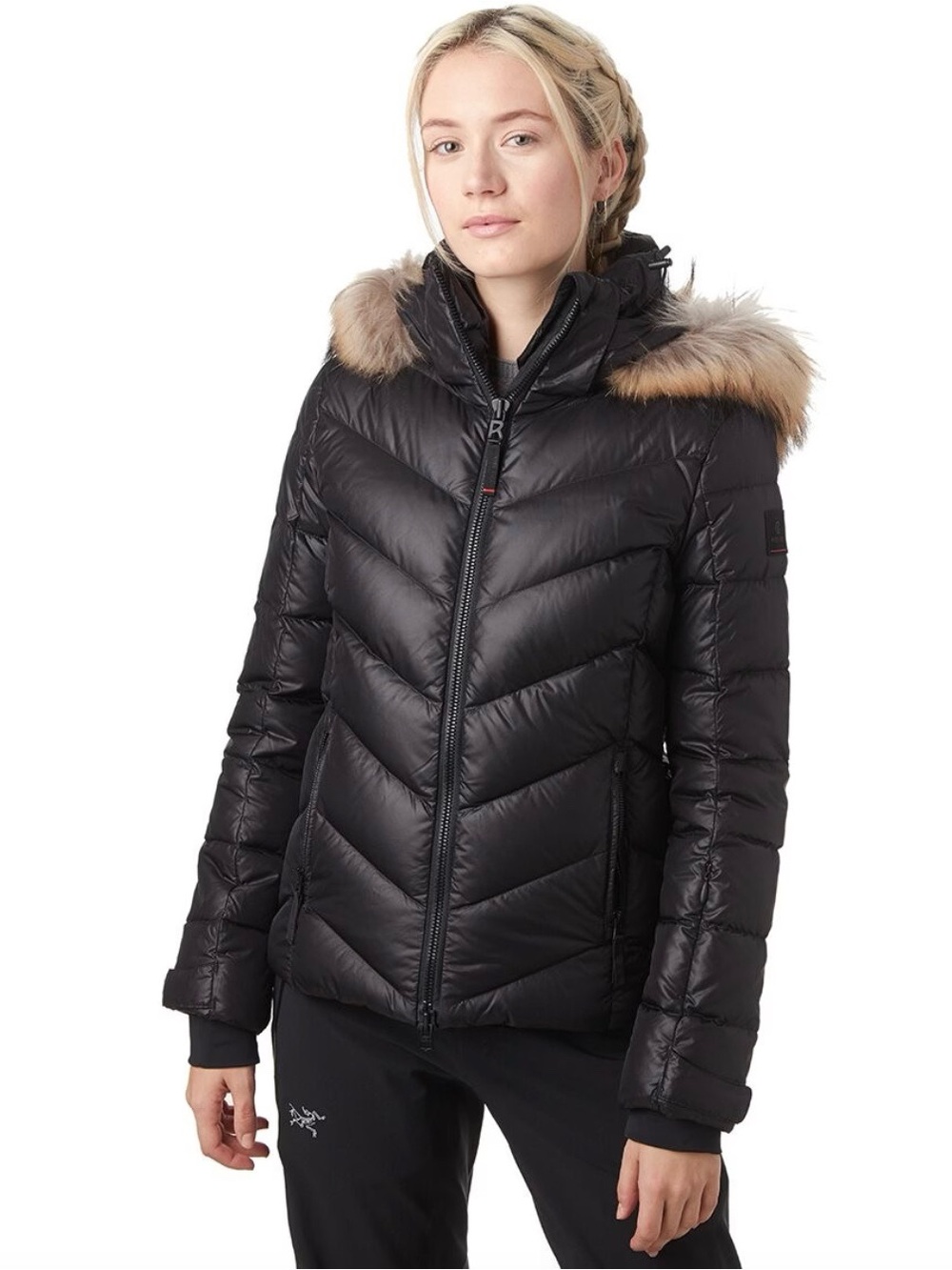 Bogner Black Down Puffer Jacket with Fur-Trim Hood
